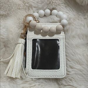 Elegant White and Cream Card Holder with Tassel